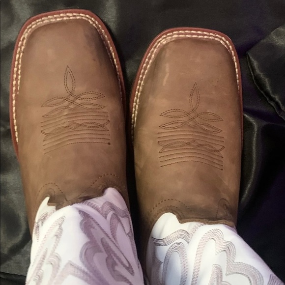 Fancy Mesquite Women's US 6.5 M Embroidered Pink Taupe White Dress Cowboy Boots - Picture 4 of 6